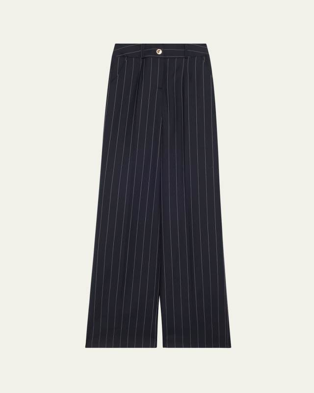 Pinstripe Wide Leg Wool Pants
